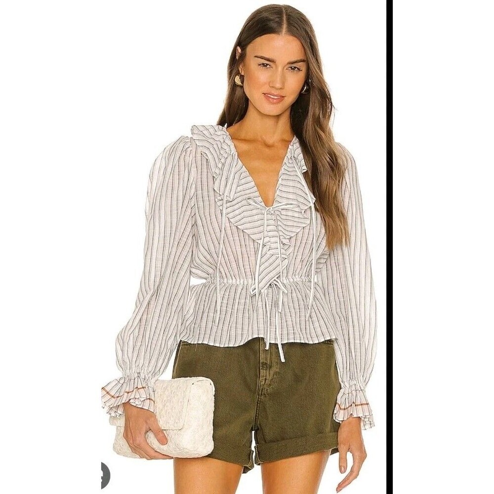 Ulla Johnson White Striped Ruffle Peasant Blouse
